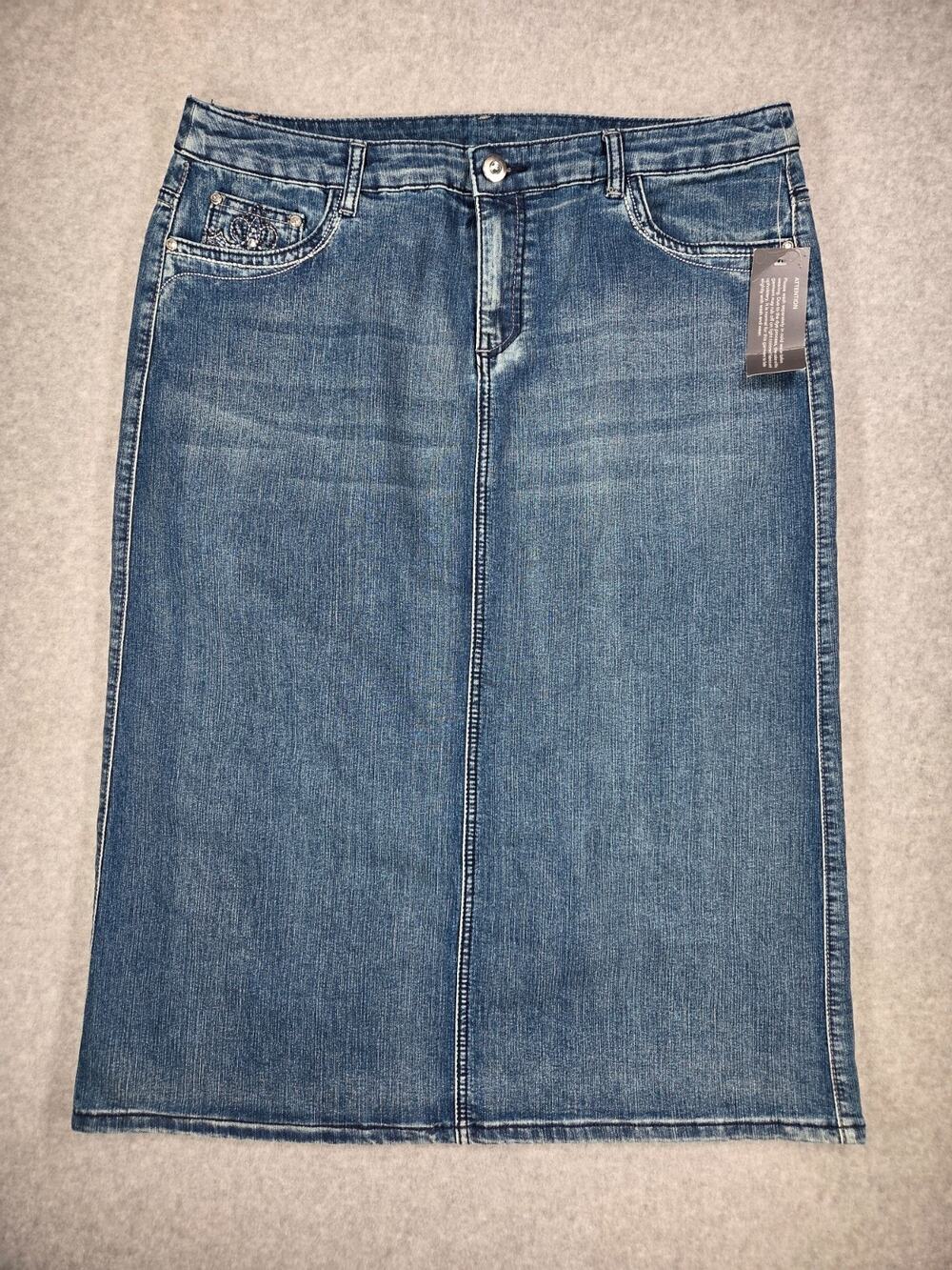 CJ Banks Denim Midi Skirt 16W NWT Blue Jean Rhinestone Embroidered NEW Fall